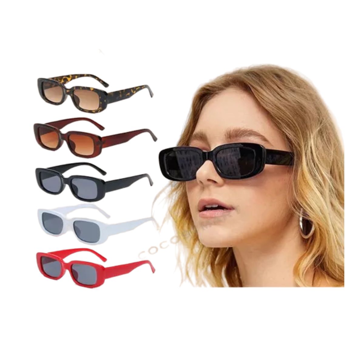 Gafas De Sol Rectangulares Estilo Vintage Casual 5 Piezas