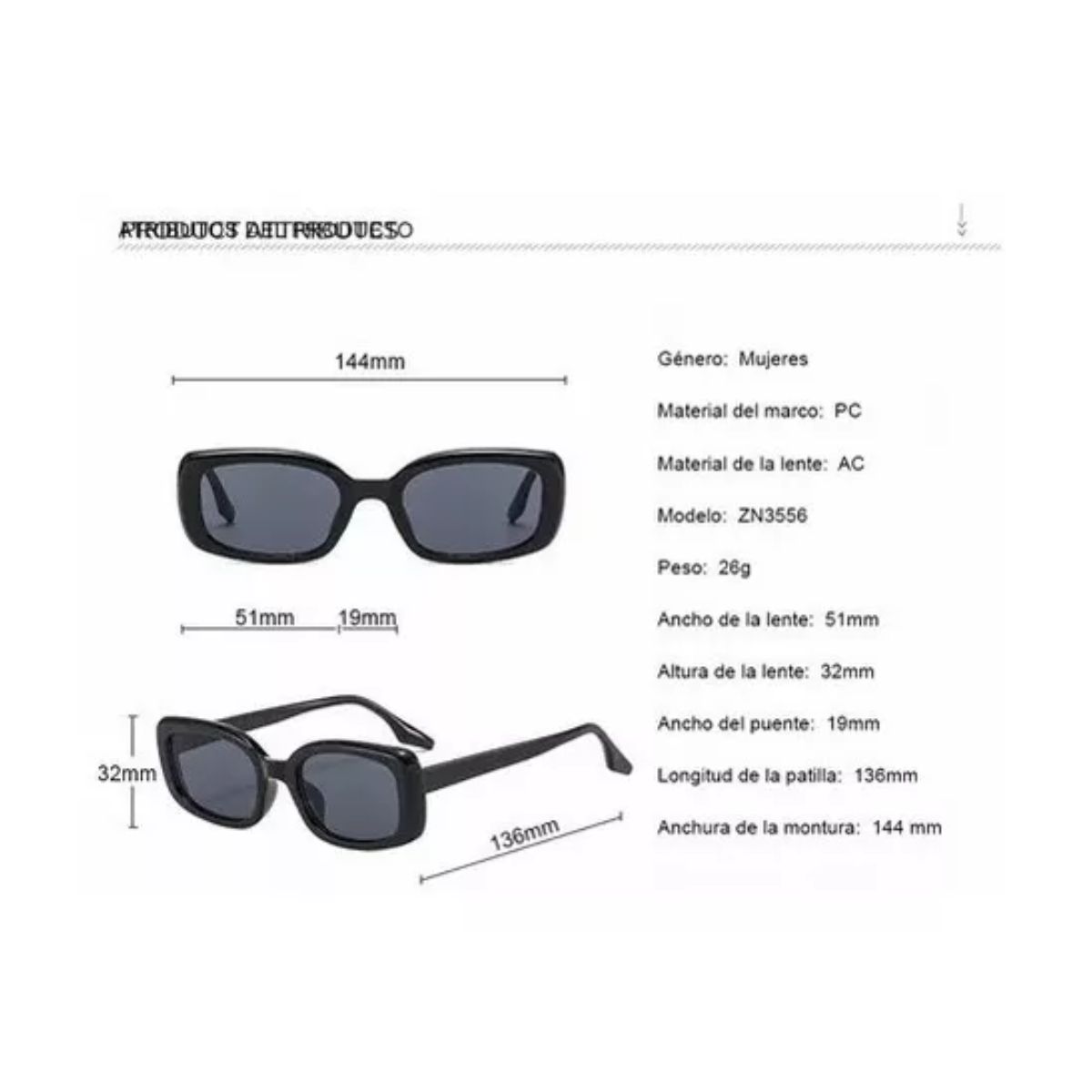 Gafas De Sol Rectangulares Estilo Vintage Casual 5 Piezas