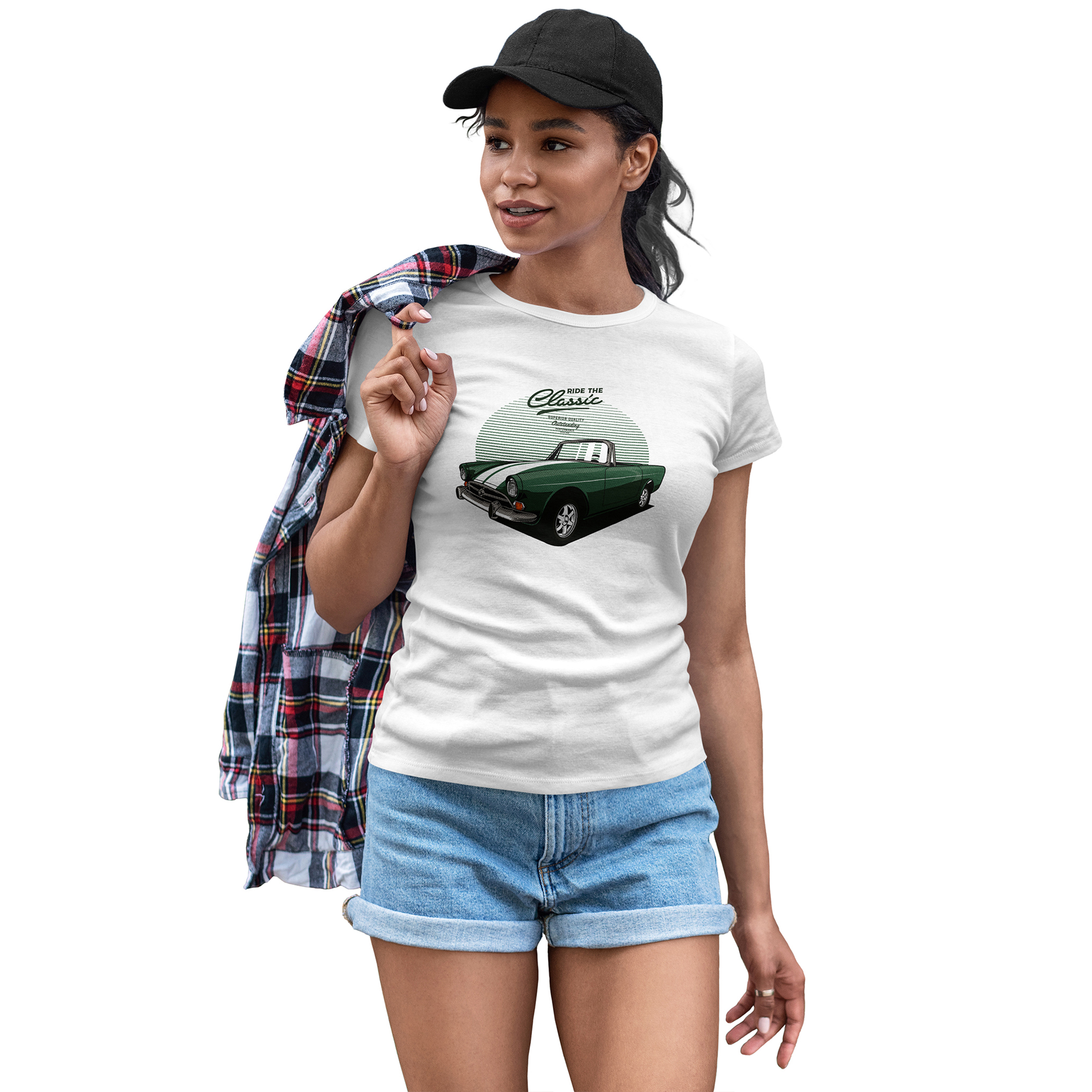 Playera Casual Autos Clasicos para Dama Blanca