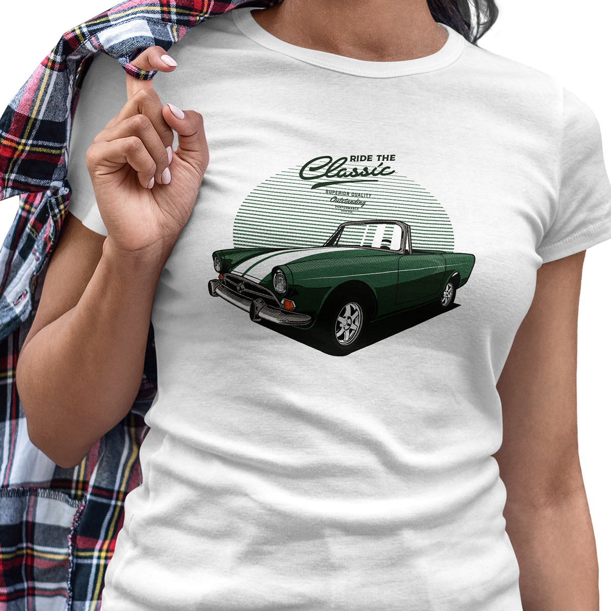 Playera Casual Autos Clasicos para Dama Blanca