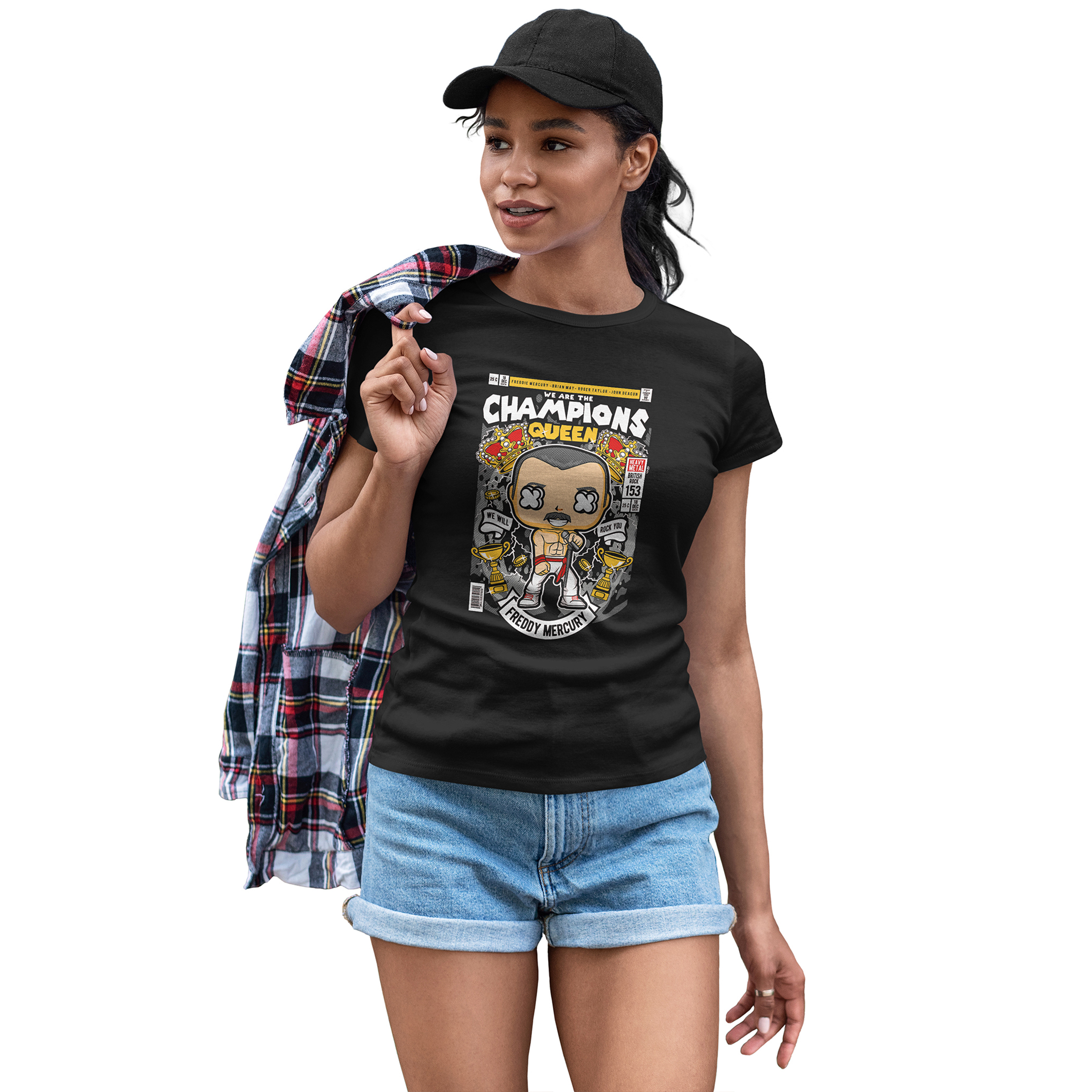 Playera Casual Blanca para Dama Iconos Freddy Mercury Queen