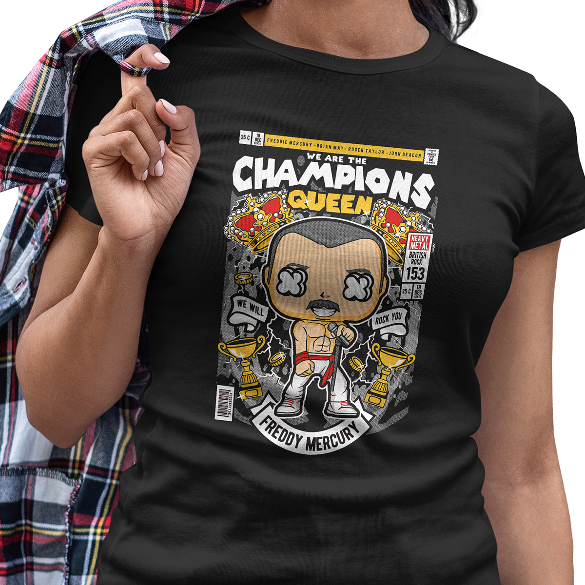 Playera Casual Blanca para Dama Iconos Freddy Mercury Queen