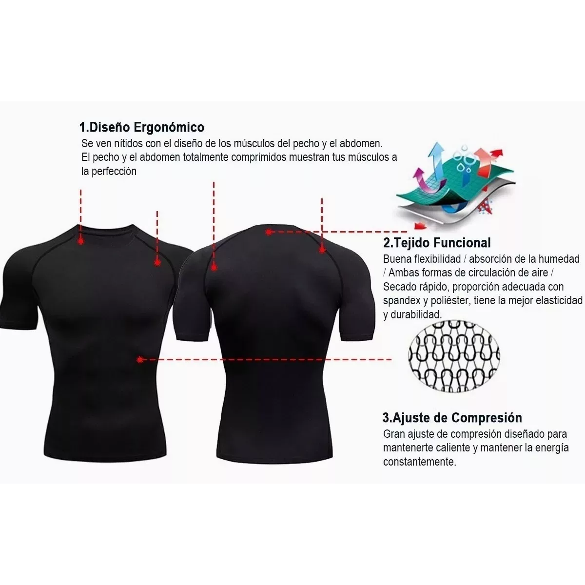 Playera Licra Deportiva Compresión Correr Manga Corta Gym Negro L