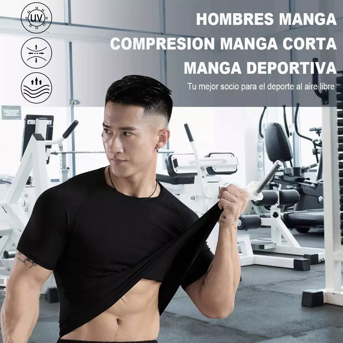 Playera Licra Deportiva Compresión Correr Manga Corta Gym Negro XL