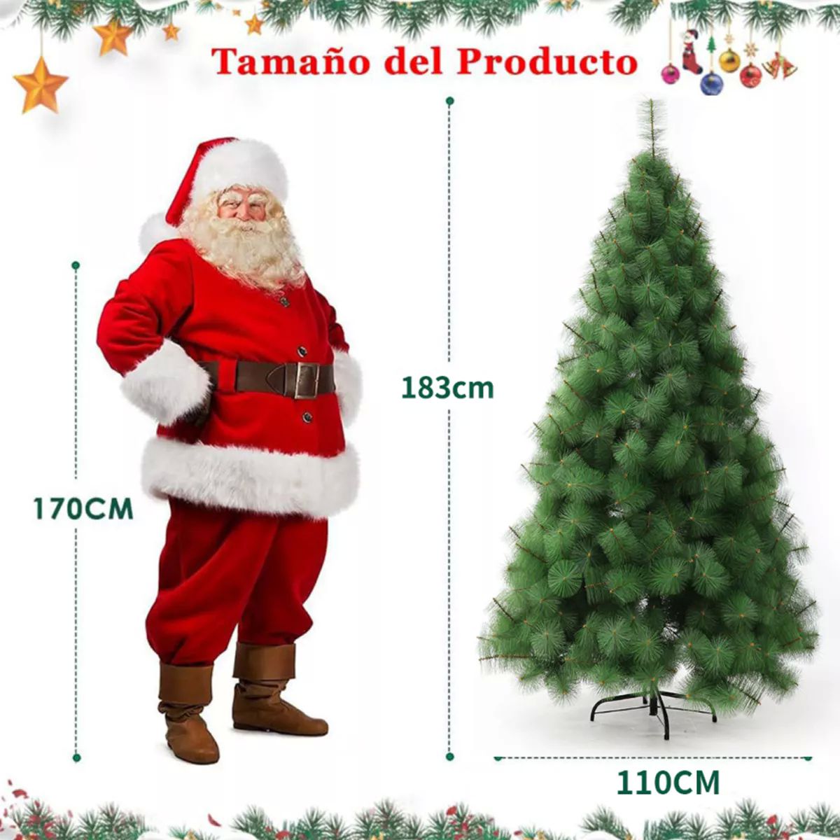 Árbol de Navidad Pino de Navidad Artificial Agujas de Pino Color Verde 1.83 m y 250 Ramas