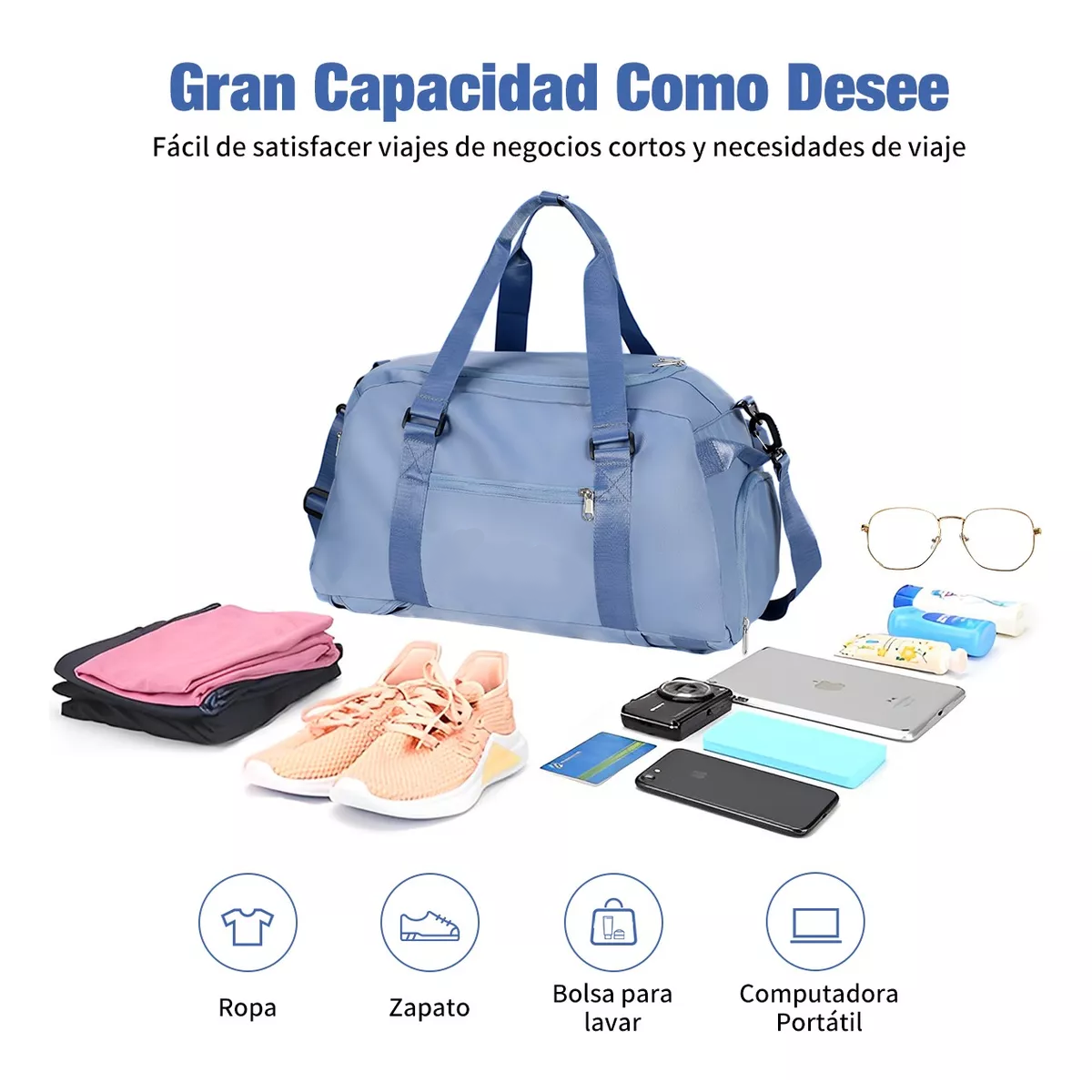 Maleta Deportiva Bolsa Gym Viaje Mochila Moda Fitness Bag Azul