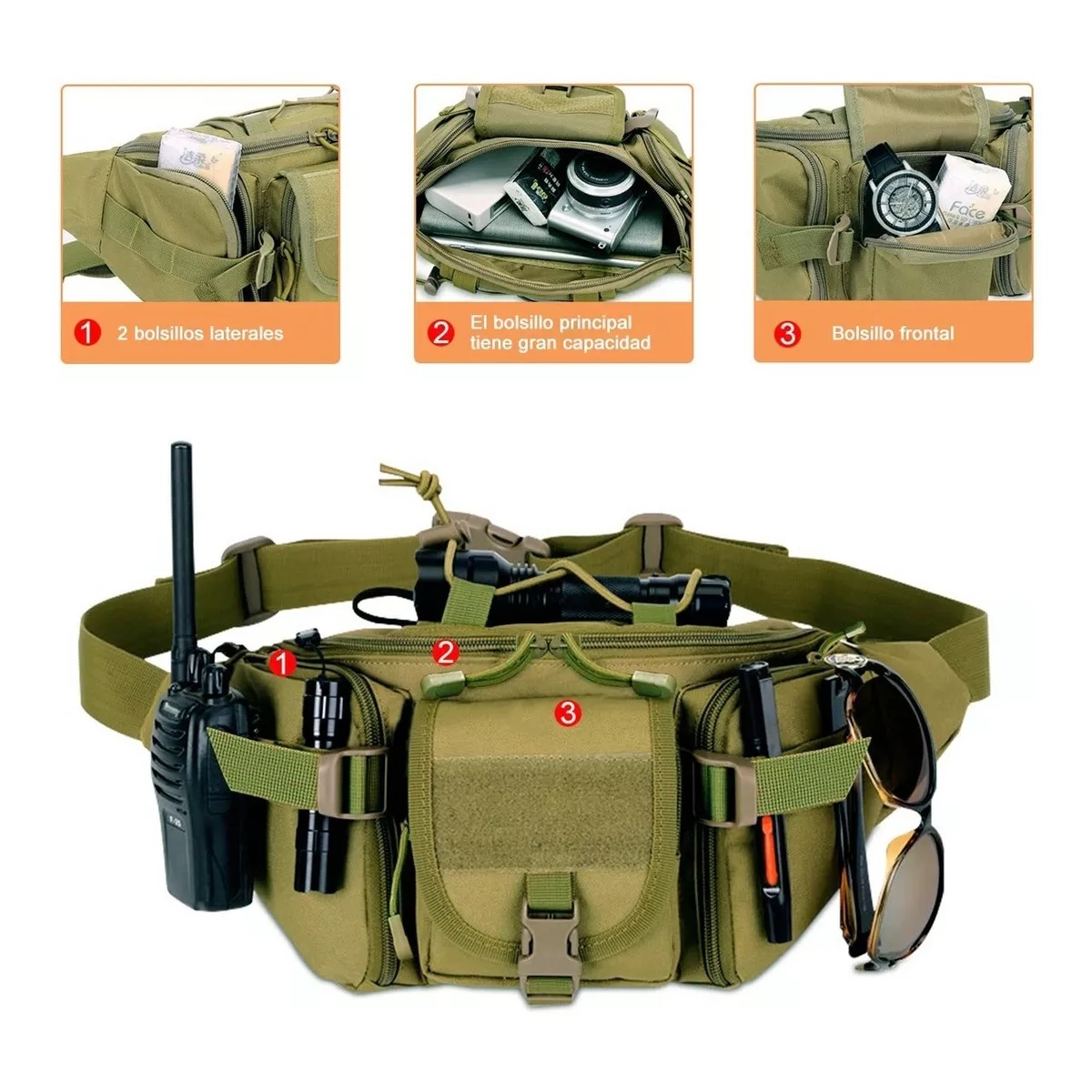 Cangurera Tactica Militar Impermeable Riñonera Deportiva Verde