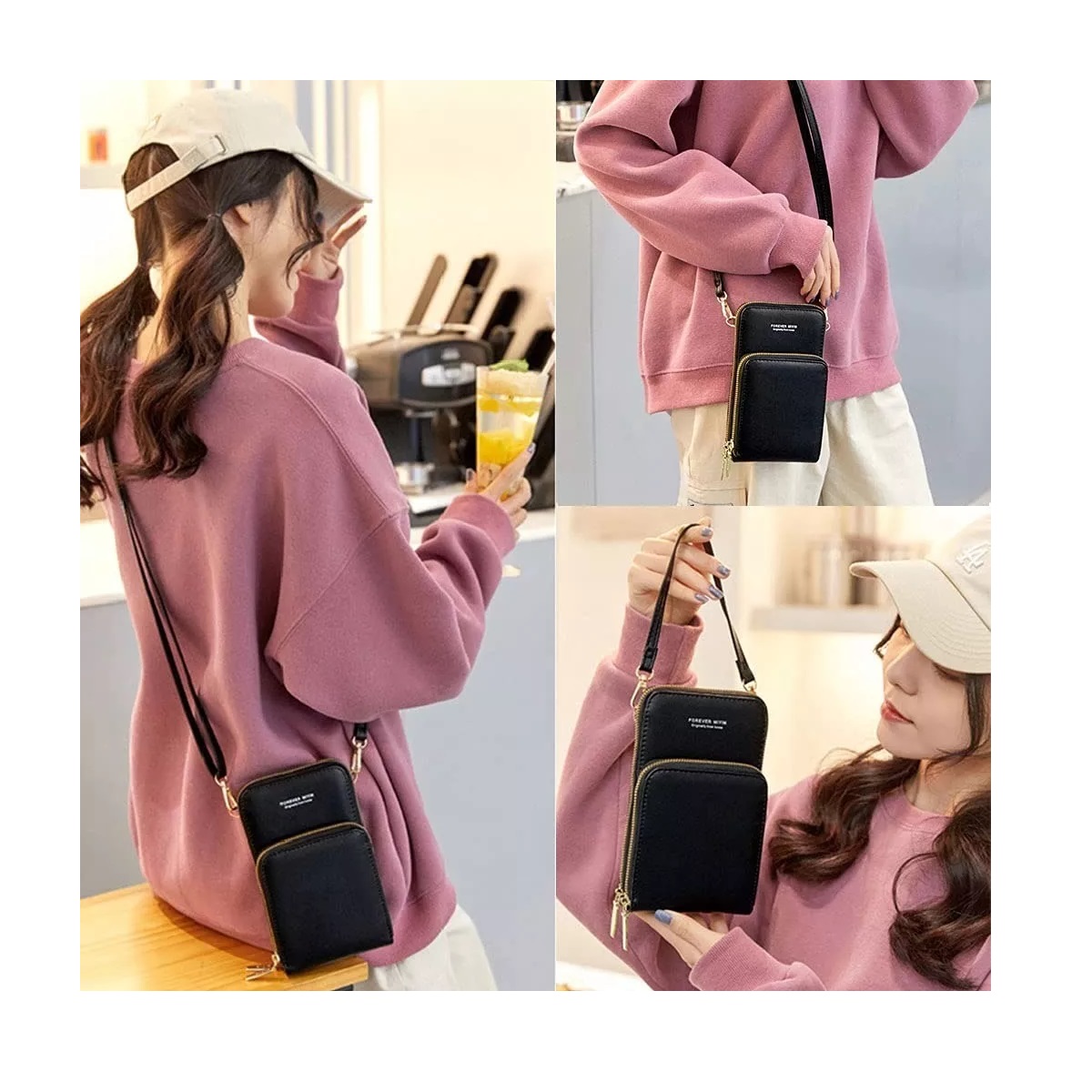 Bolsa Bandolera Cruzada Mujer Monedero Carteras Mochila Dama Negro