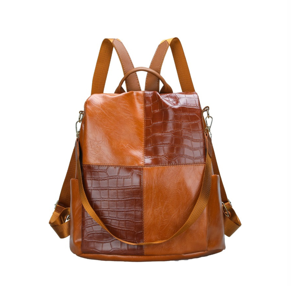 Mochila Para Mujer Dama Para Niña Diseño De Costura Antirrobo Impermeable PU Marron 