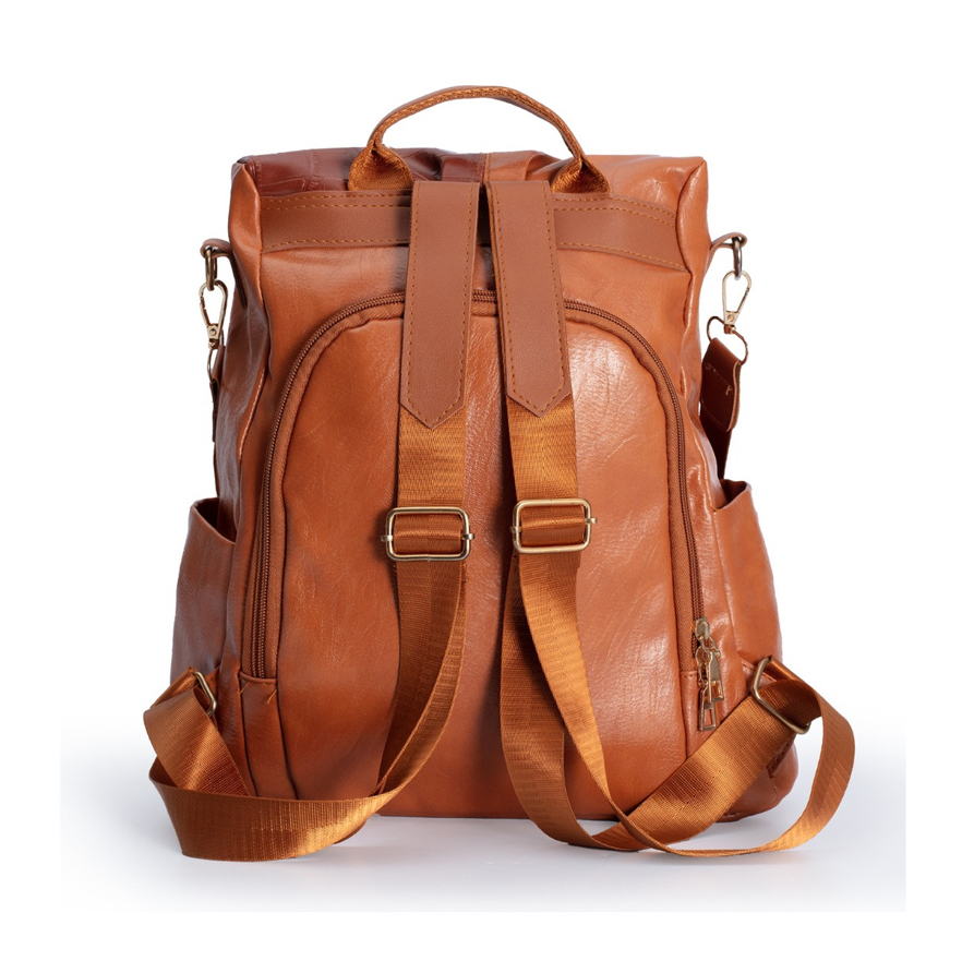 Mochila Para Mujer Dama Para Niña Diseño De Costura Antirrobo Impermeable PU Marron 