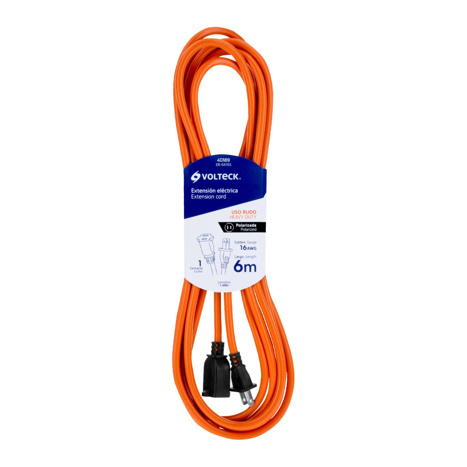 EXTENSIÓN ELÉCTRICA USO RUDO 6M 2X16 AWG PARA 1 CLAVIJA VOLTECK 40189