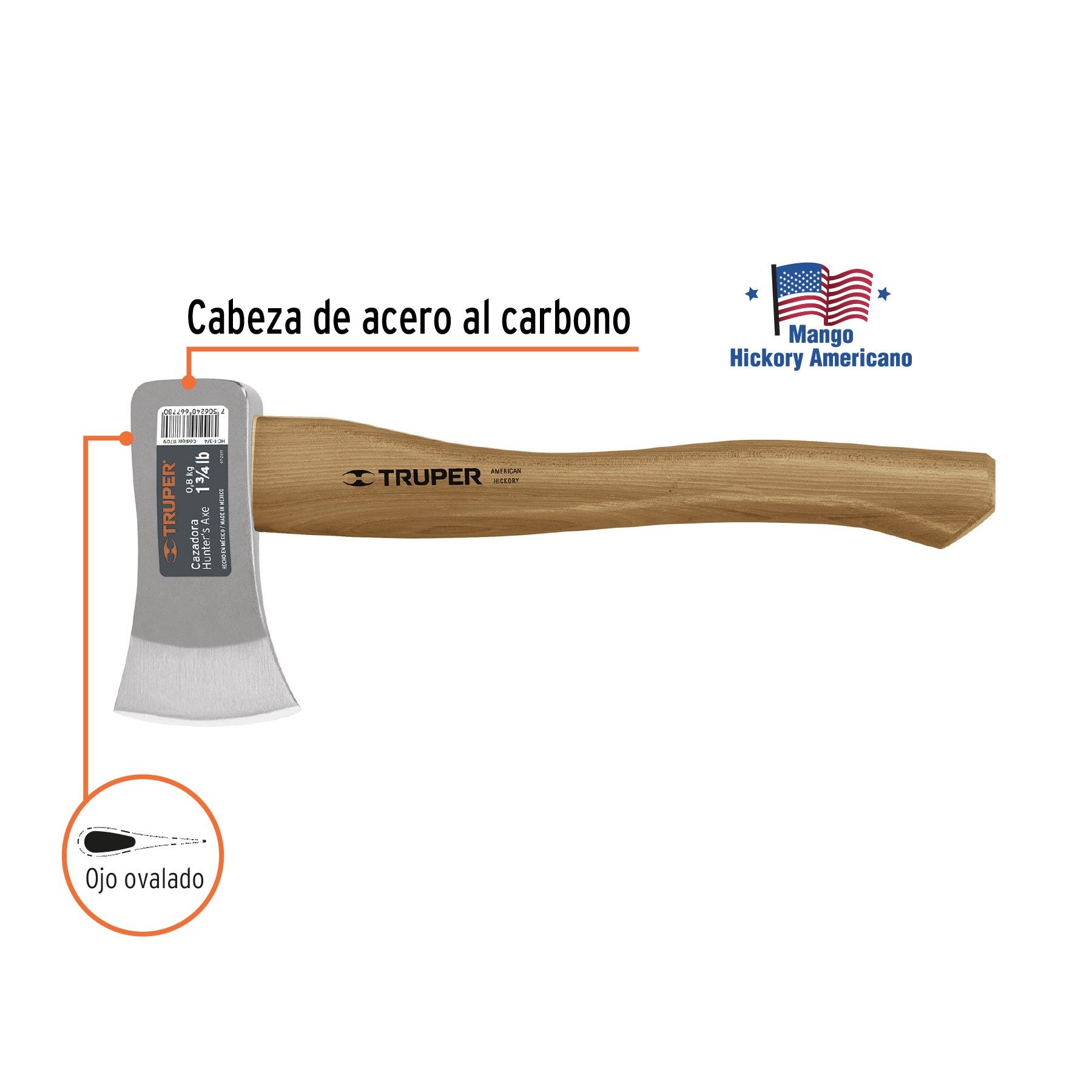 HACHA CAZADORA 1-3/4 LB, MANGO HICKORY 18", TRUPER 11709