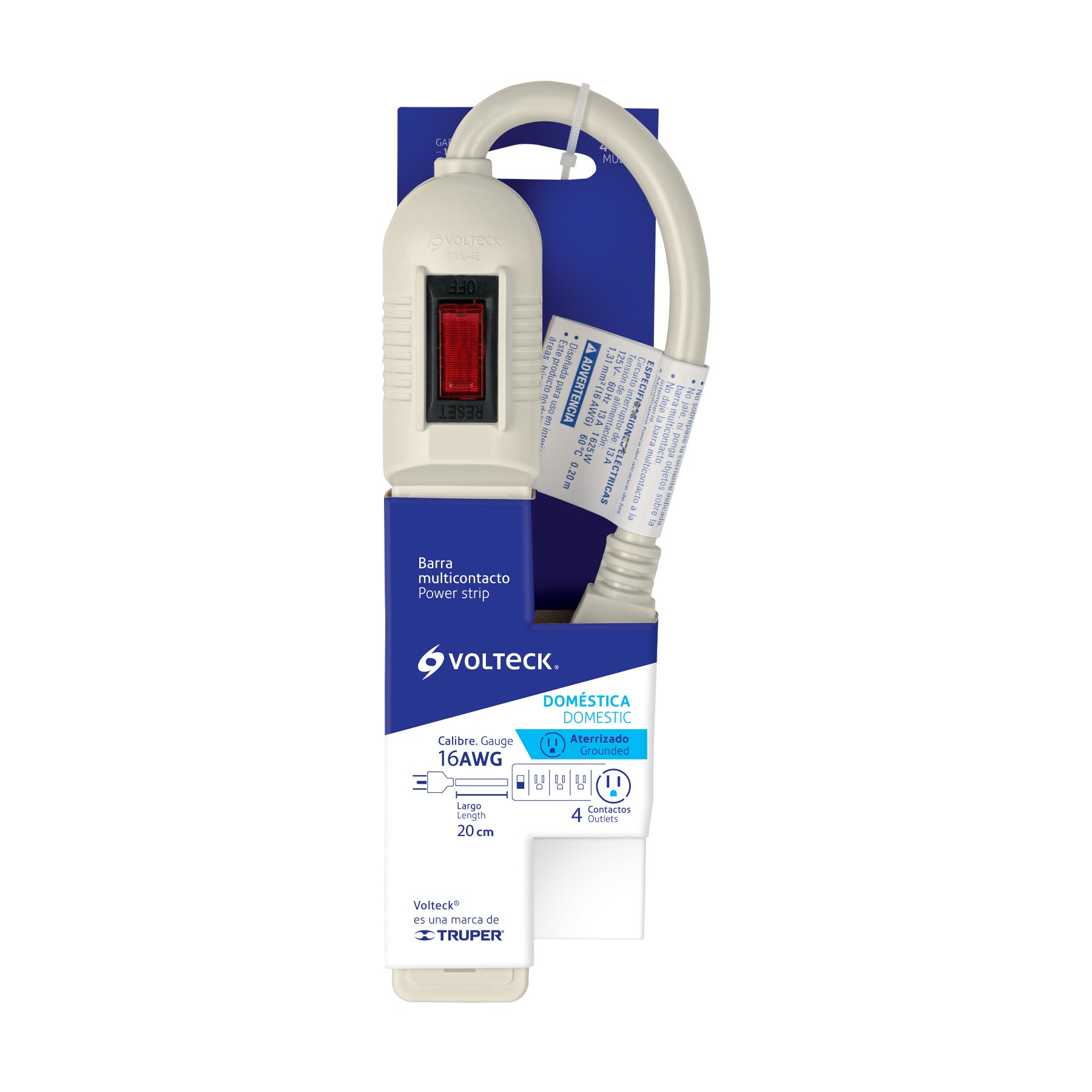 MULTICONTACTO 16 AWG DOMÉSTICO 4 ENTRADAS, VOLTECK 46181