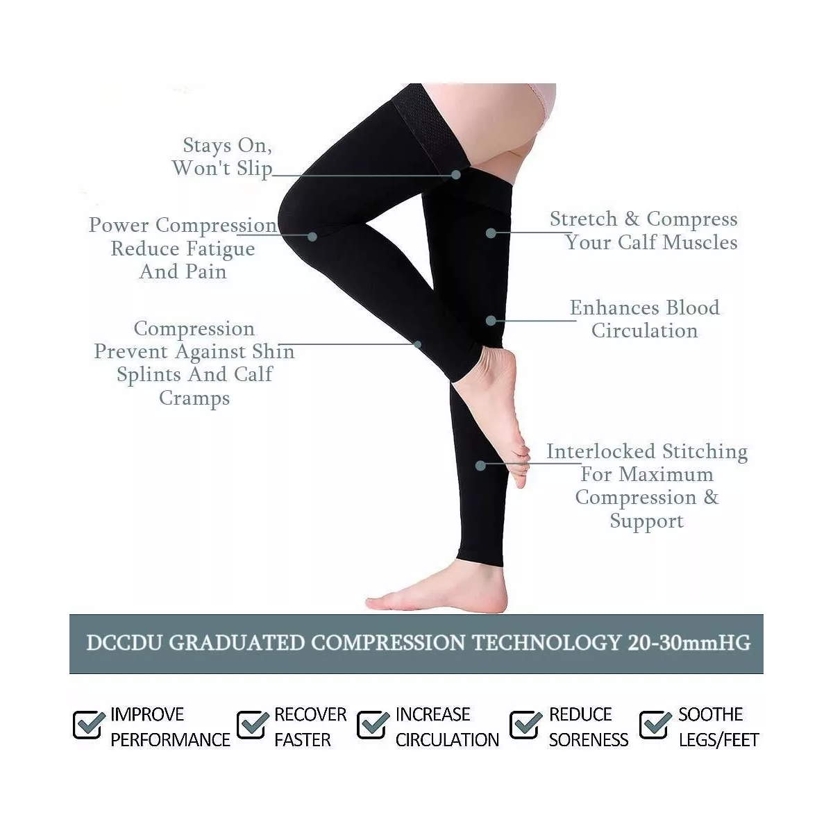 Kit 2 Pares De Medias Médicas De Compresión Para Muslos, 20-30 M