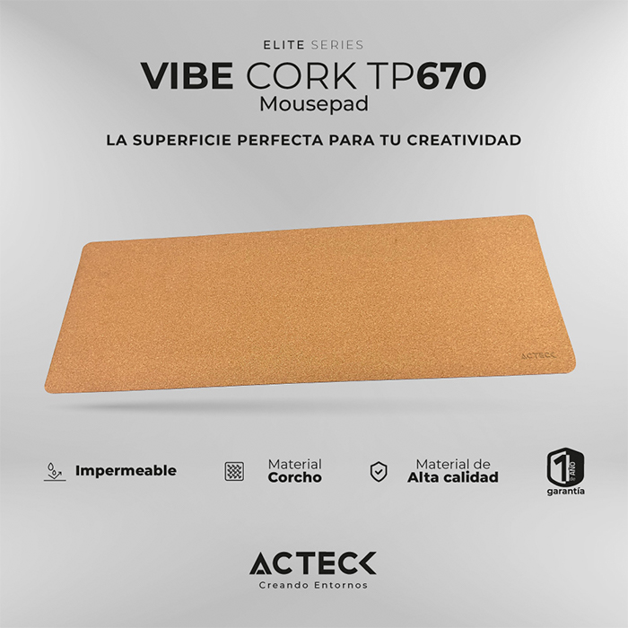 Mouse Pad ACTECK VIBE CORK TP670 90x40 Antideslizante Corcho AC-937207 