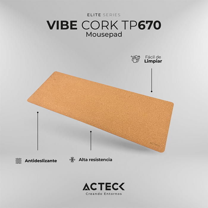 Mouse Pad ACTECK VIBE CORK TP670 90x40 Antideslizante Corcho AC-937207 