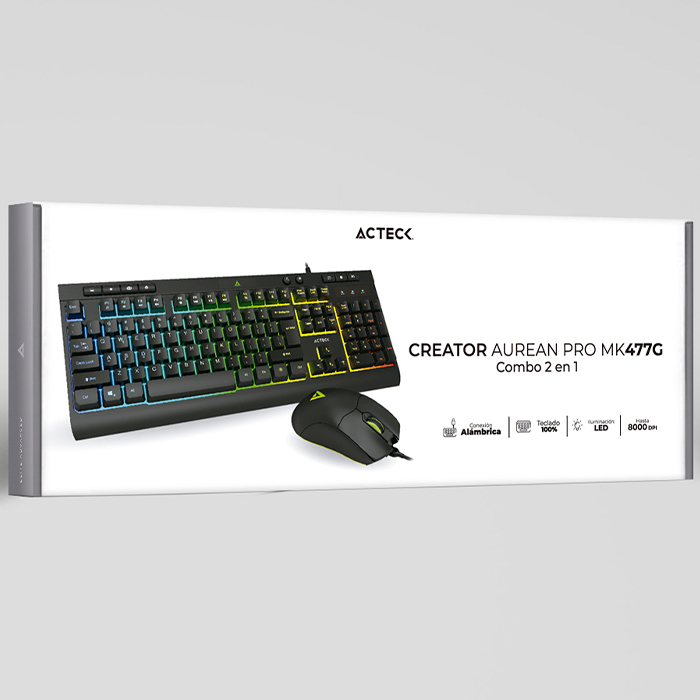 Kit Teclado y Mouse ACTECK CREATOR AUREAN PRO MK477G Alambrico USB LED  AC-936750