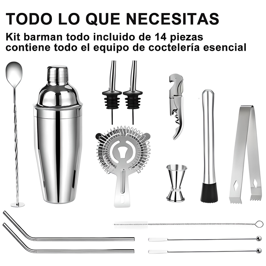 Kit De Accesorios De Coctelería 750 Ml Para Bar, 14 Piezas