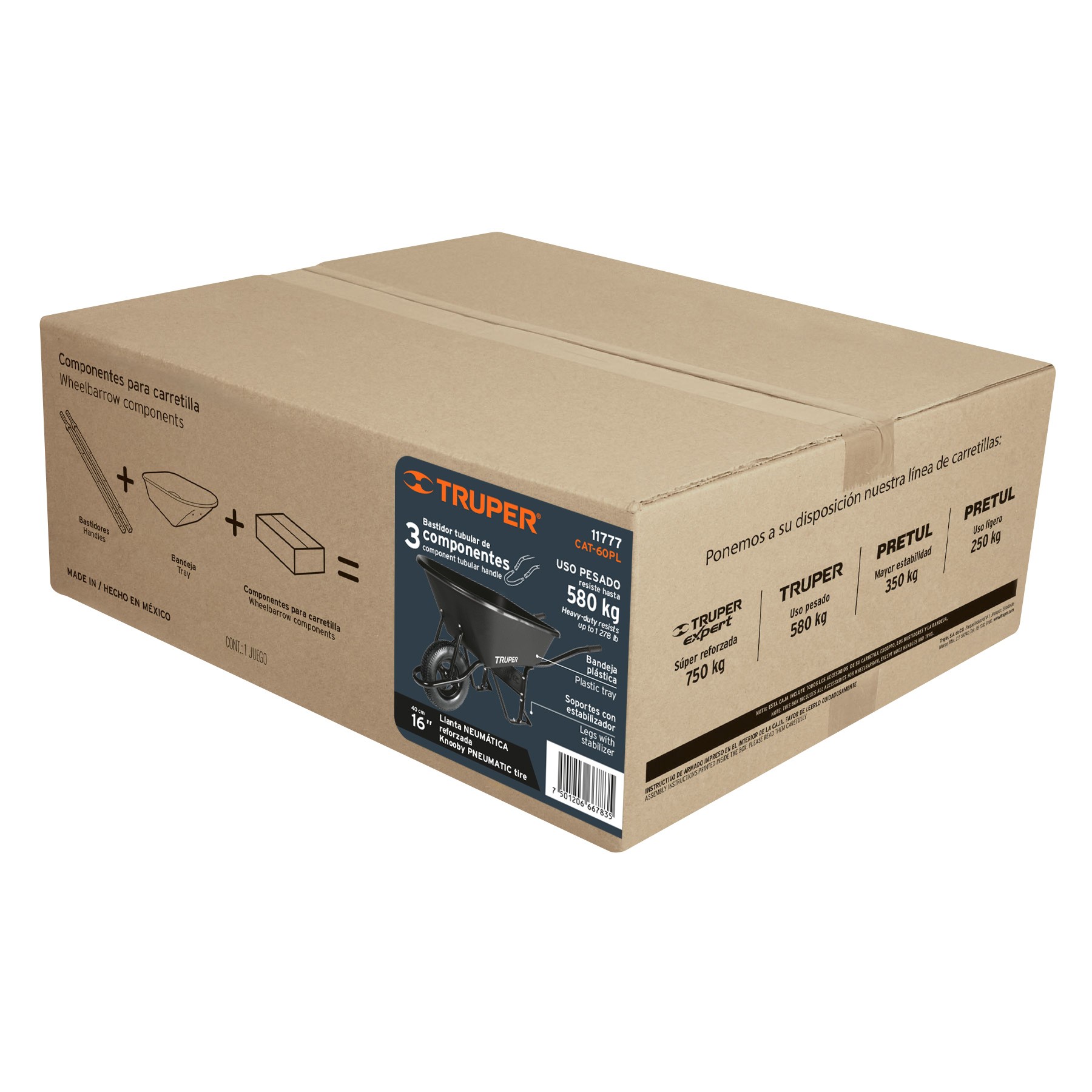 CARRETILLA CONCHA PLÁSTICA 6 FT3 NEUMÁTICA, BASTIDOR TUBULAR TRUPER 11777