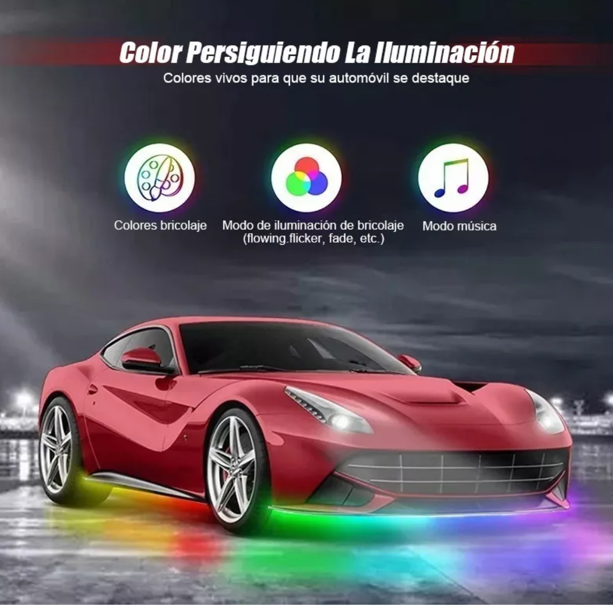 Tira De Luces Led Rgb Para Chasis De Auto Con Efecto Fluido
