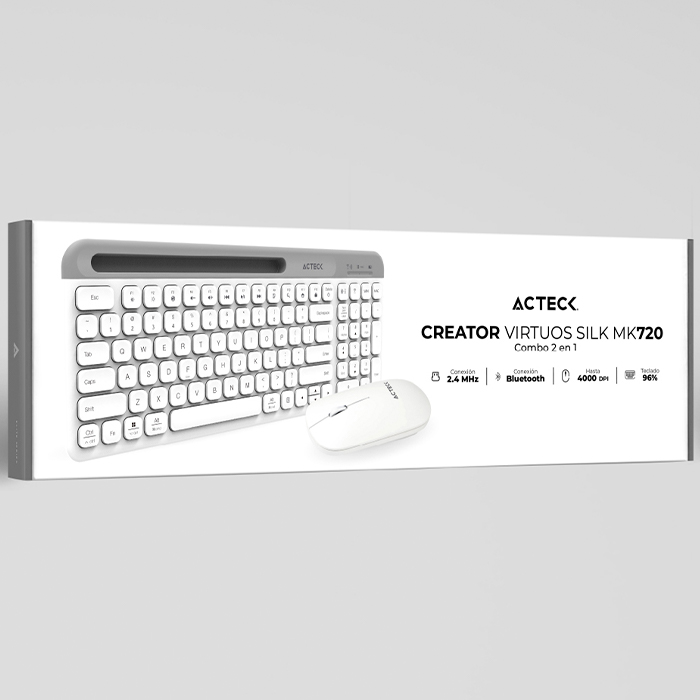 Kit Teclado y Mouse ACTECK VIRTUOS SILK MK720 Inalambrico USB-C Blanco AC-936262 