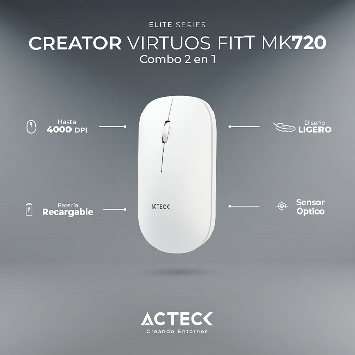 Kit Teclado y Mouse ACTECK VIRTUOS SILK MK720 Inalambrico USB-C Blanco AC-936262 