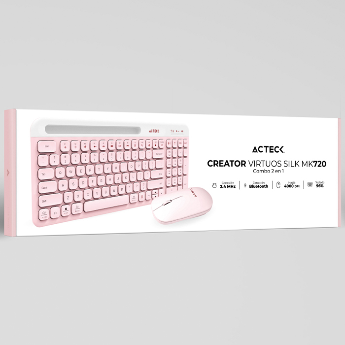 Kit Teclado y Mouse ACTECK VIRTUOS SILK MK720 Inalambrico USB-C Rosa AC-936279 