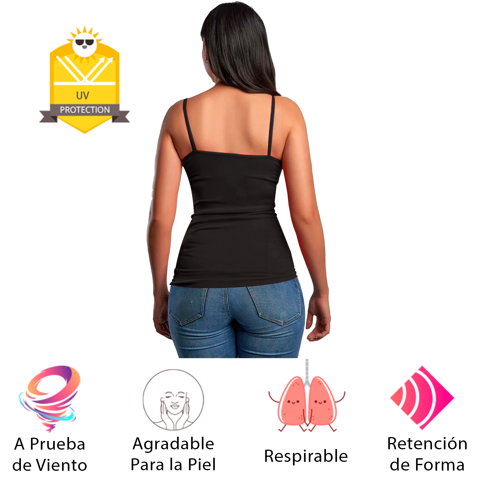 Blusa de Tirantes Mujer Color Negro Unitalla, Stretch, Casual, Basica, Sin Mangas, Playera, Camiseta, Uso Diario