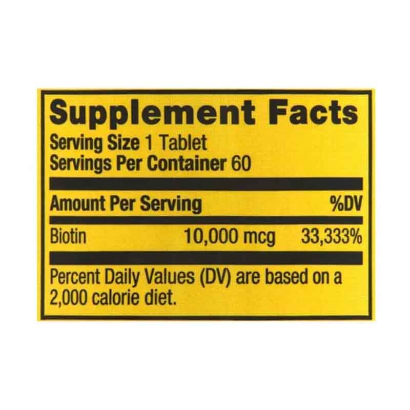 Biotina 10,000mcg 60 tablets Spring Valley Sabor Fresa Cabello, Uñas, Piel