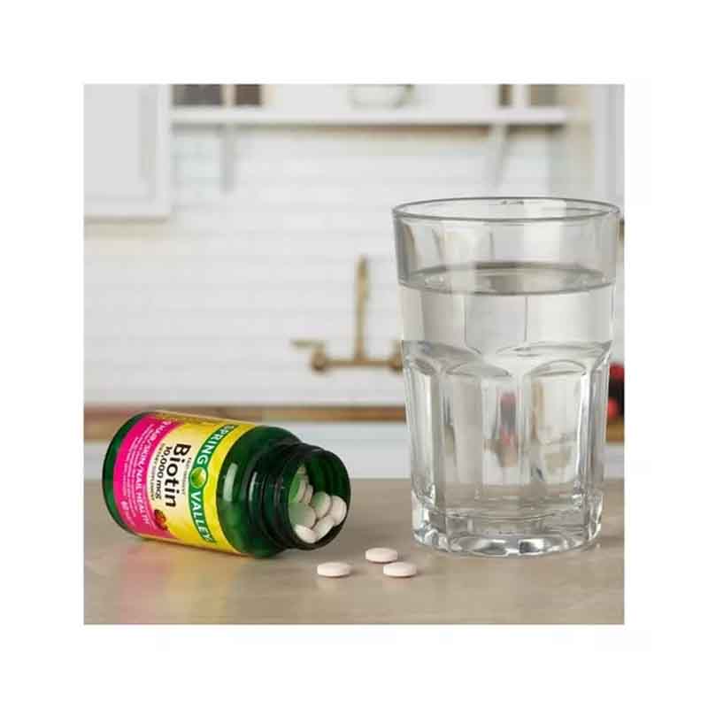 Biotina 10,000mcg 60 tablets Spring Valley Sabor Fresa Cabello, Uñas, Piel