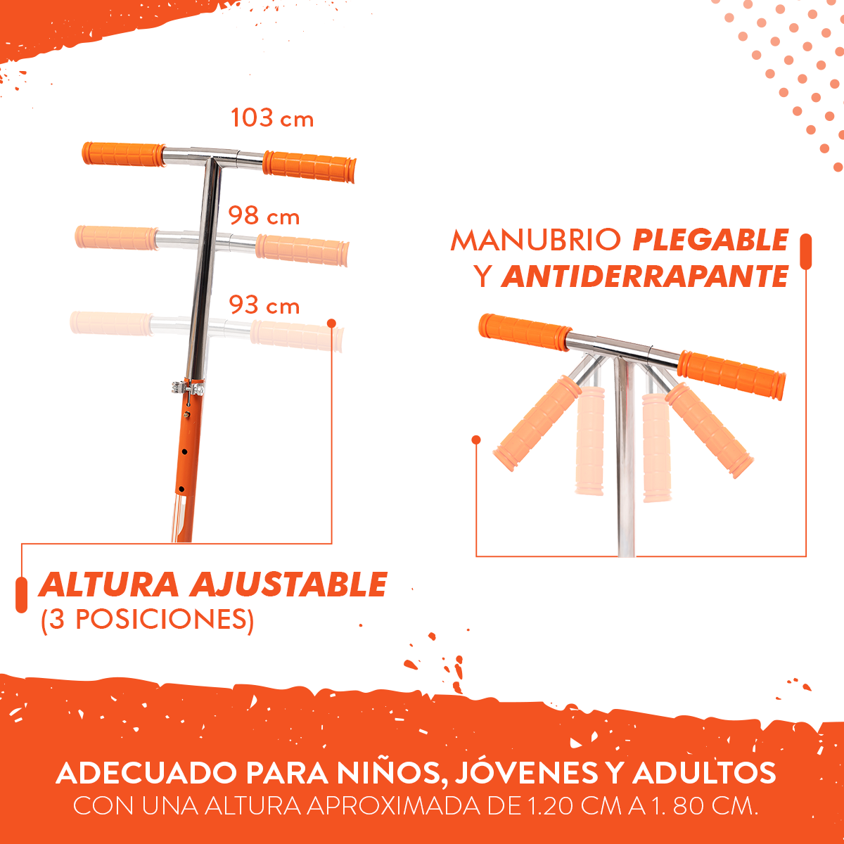 Scooter Plegable y Ajustable Patín Del Diablo Para Niños Y Adolescentes Color Naranja