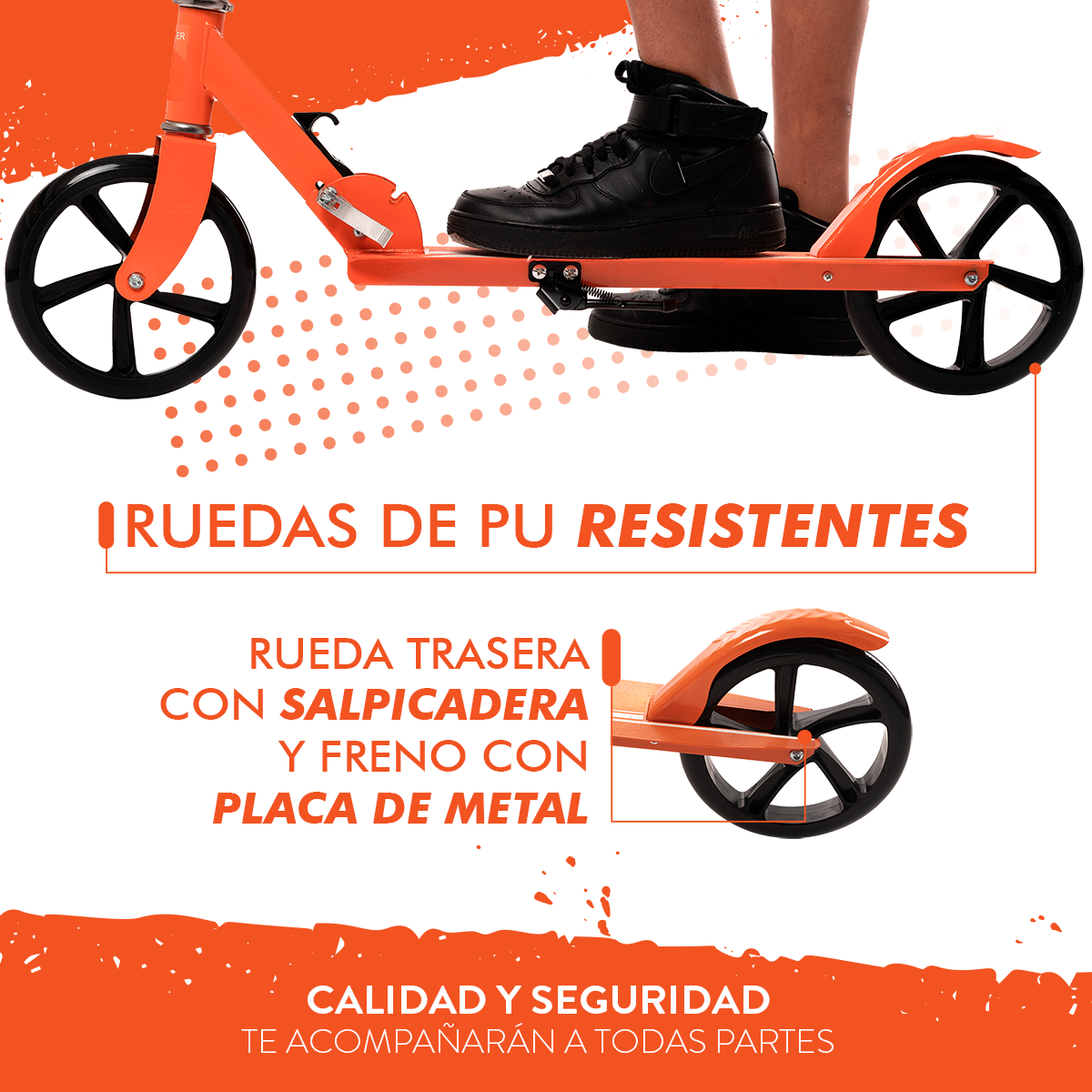 Scooter Plegable y Ajustable Patín Del Diablo Para Niños Y Adolescentes Color Naranja