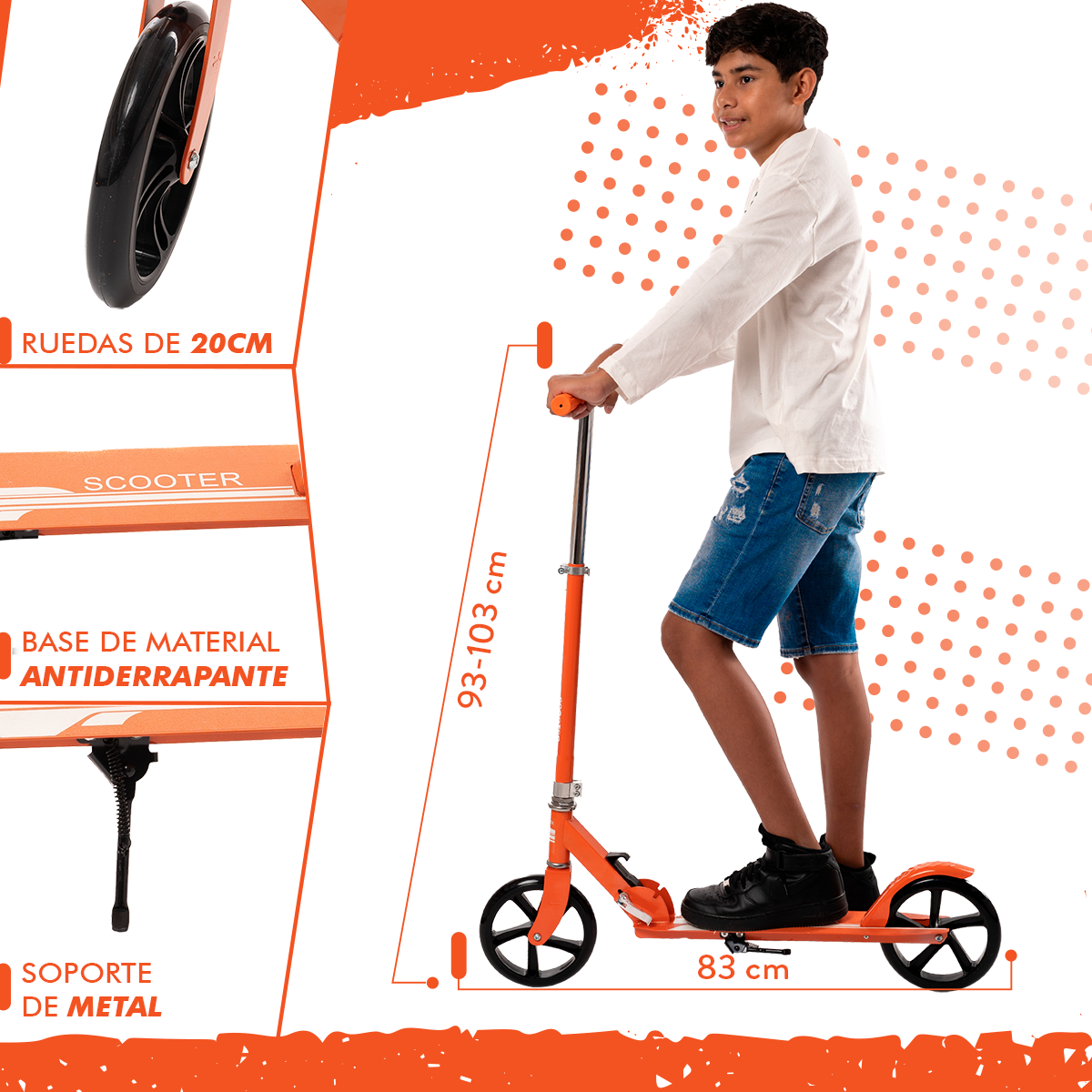 Scooter Plegable y Ajustable Patín Del Diablo Para Niños Y Adolescentes Color Naranja
