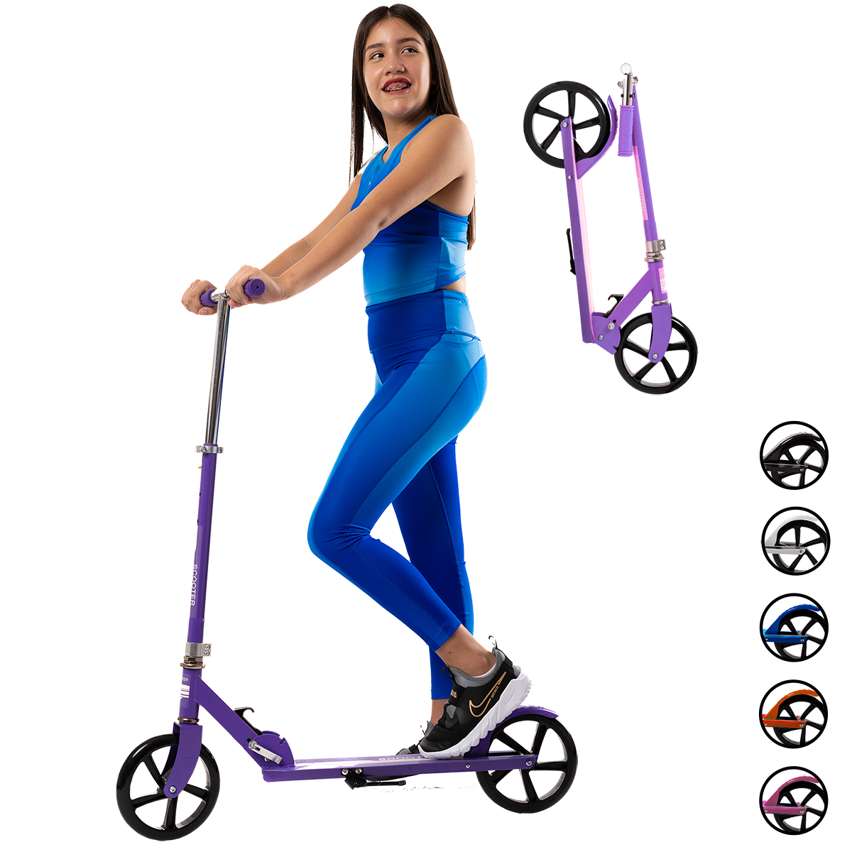 Scooter Plegable y Ajustable Patín Del Diablo Para Niños Y Adolescentes Color Morado