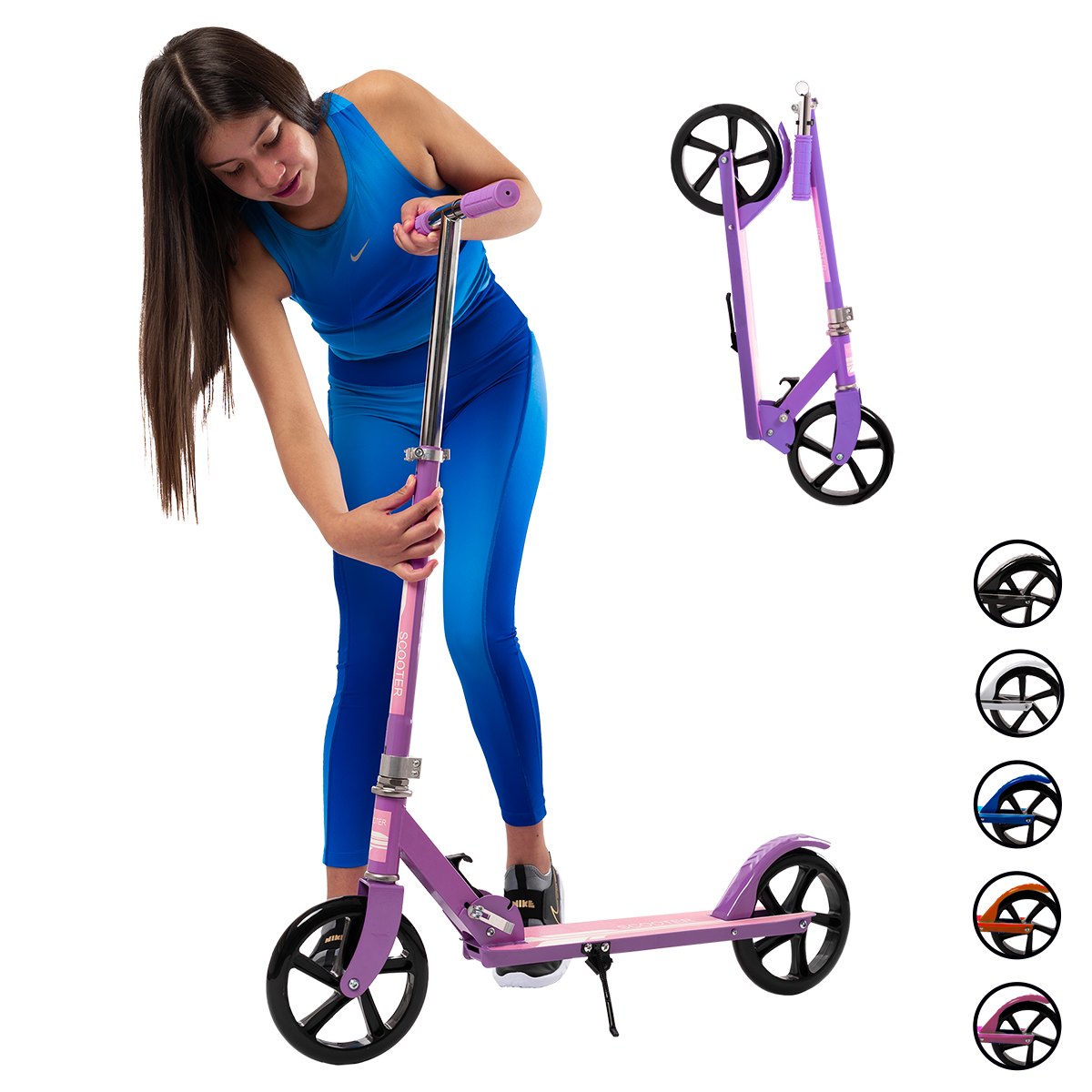 Scooter Plegable y Ajustable Patín Del Diablo Para Niños Y Adolescentes Color Morado