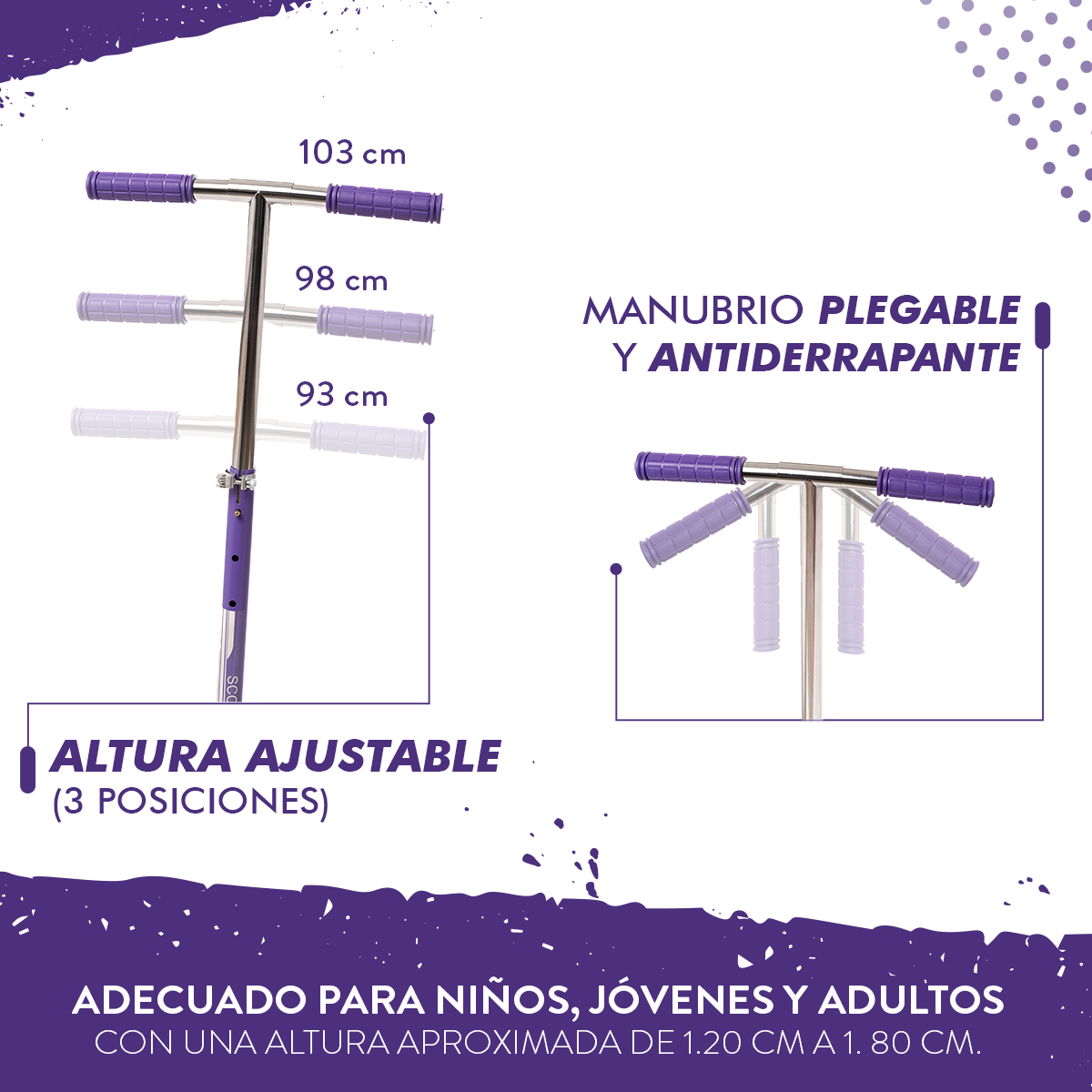 Scooter Plegable y Ajustable Patín Del Diablo Para Niños Y Adolescentes Color Morado