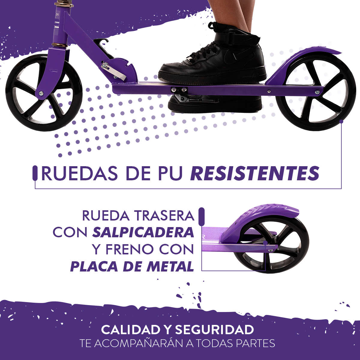 Scooter Plegable y Ajustable Patín Del Diablo Para Niños Y Adolescentes Color Morado