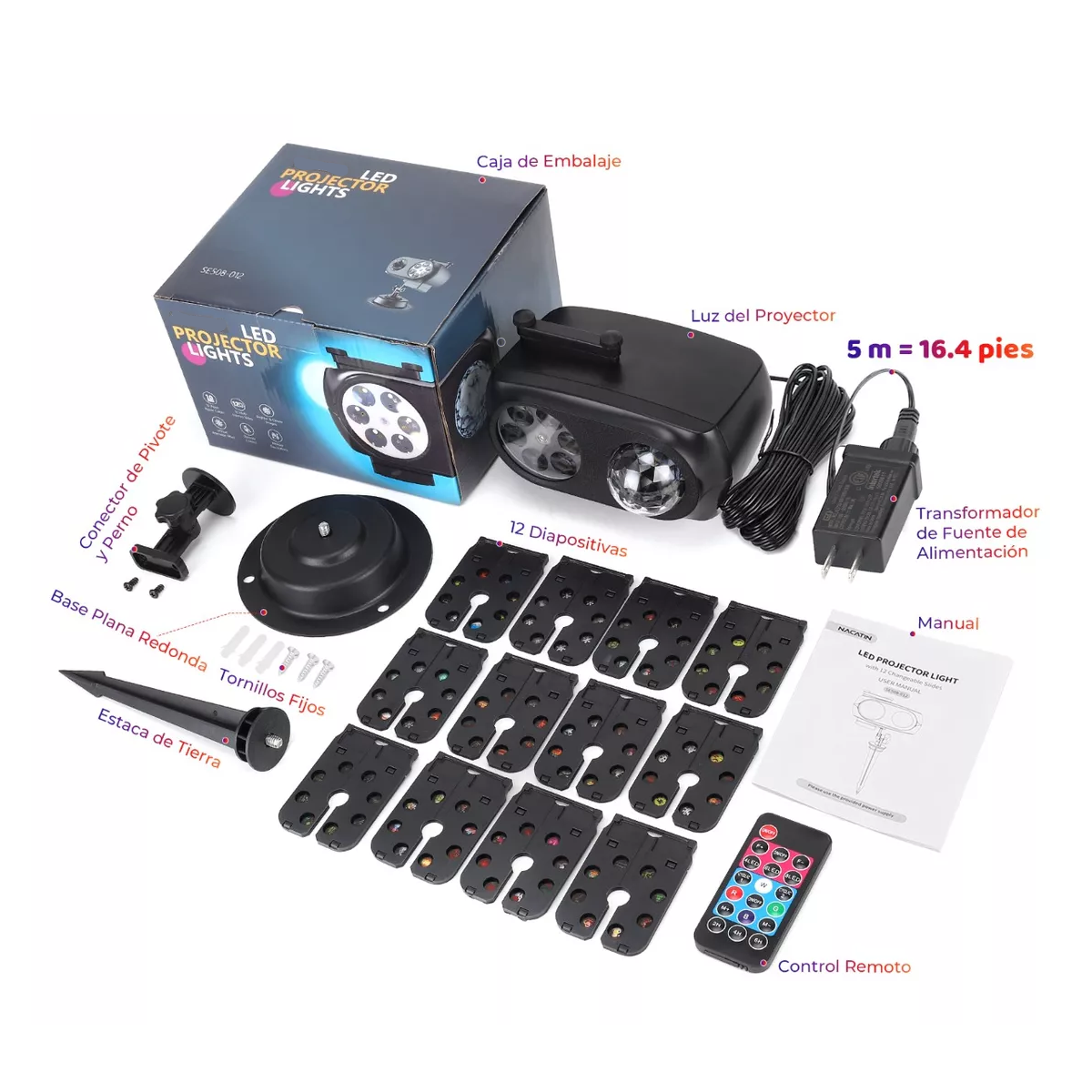 Luz Proyector C/ 12 Tarjetas P/ Halloween Navidad Cumpleaños