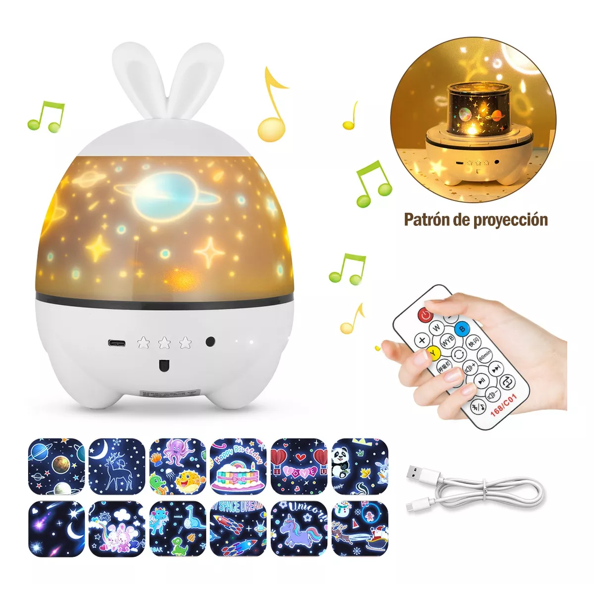 Lámpara De Proyector Star, Luces Nocturnas Recargables Blanco