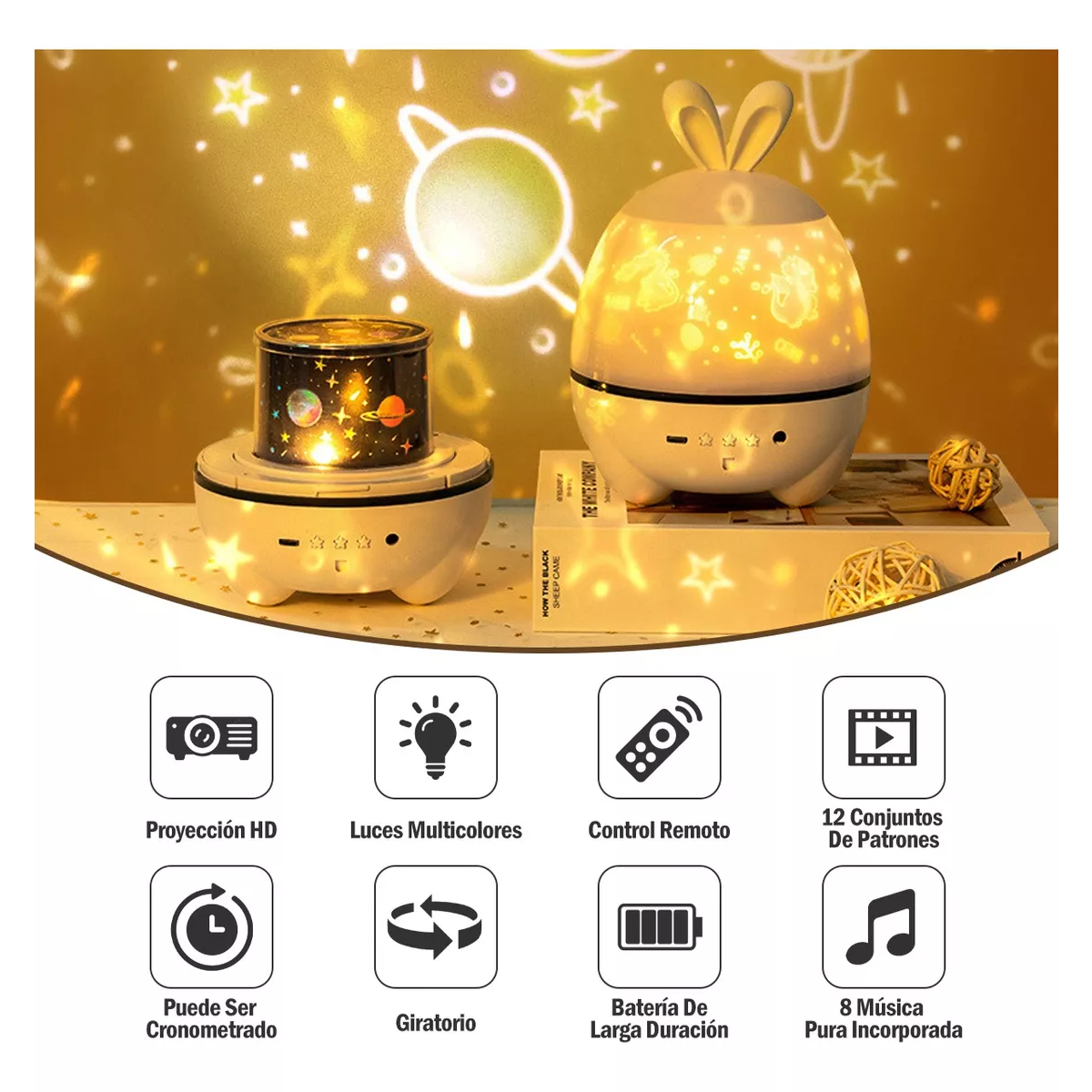 Lámpara De Proyector Star, Luces Nocturnas Recargables Blanco