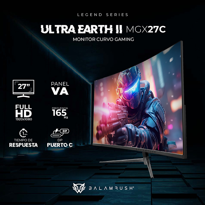 Monitor Gamer Curvo 27 BALAM RUSH ULTRA EARTH II MGX27C 1ms 165Hz FHD VA LED USB-C Negro BR-938273 