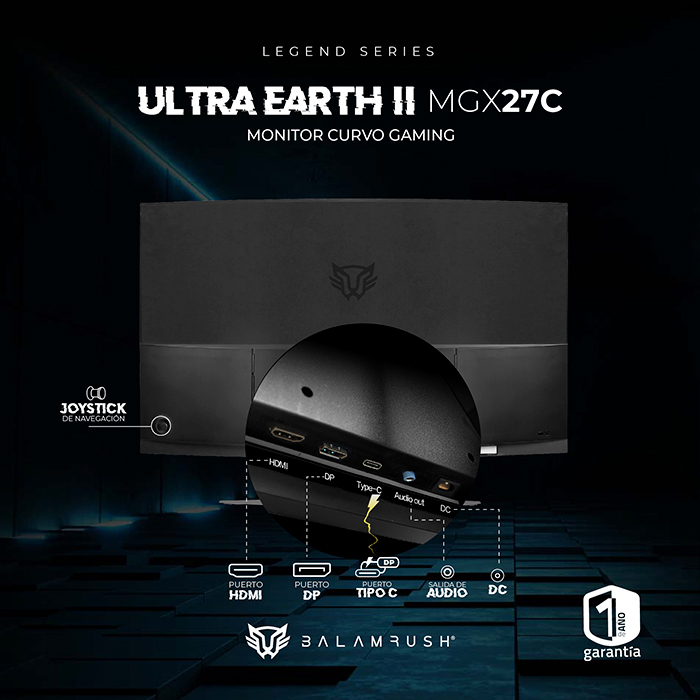 Monitor Gamer Curvo 27 BALAM RUSH ULTRA EARTH II MGX27C 1ms 165Hz FHD VA LED USB-C Negro BR-938273 