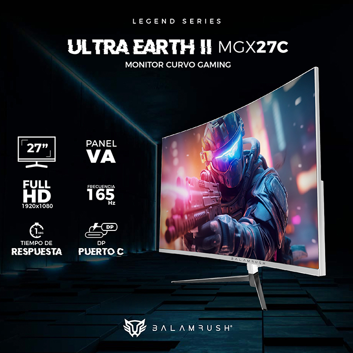 Monitor Gamer Curvo 27 BALAM RUSH ULTRA EARTH II MGX27C 1ms 165Hz FHD VA LED USB-C Blanco BR-938280 