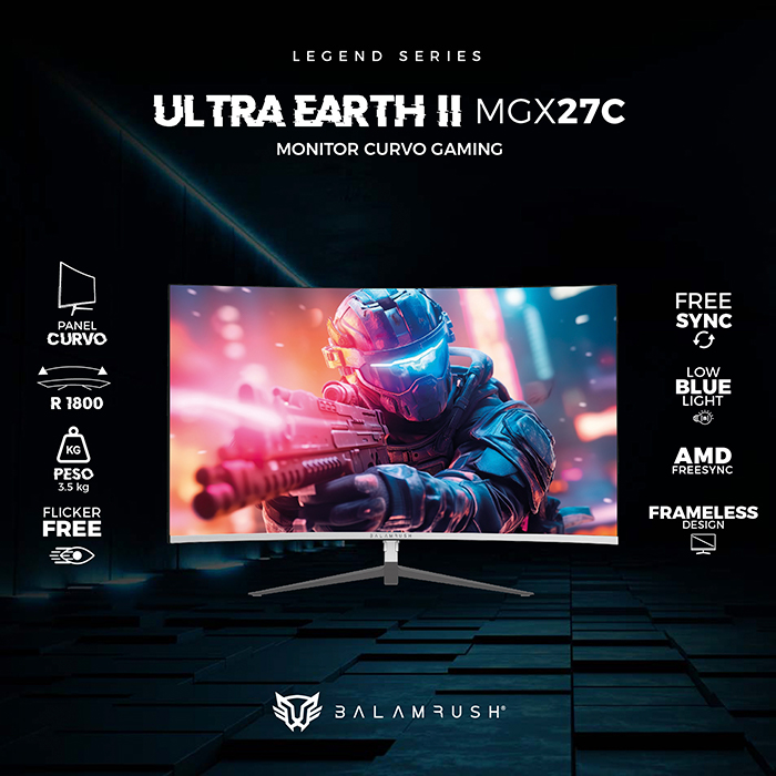 Monitor Gamer Curvo 27 BALAM RUSH ULTRA EARTH II MGX27C 1ms 165Hz FHD VA LED USB-C Blanco BR-938280 