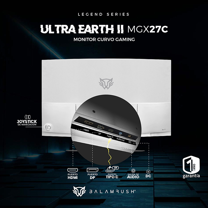 Monitor Gamer Curvo 27 BALAM RUSH ULTRA EARTH II MGX27C 1ms 165Hz FHD VA LED USB-C Blanco BR-938280 