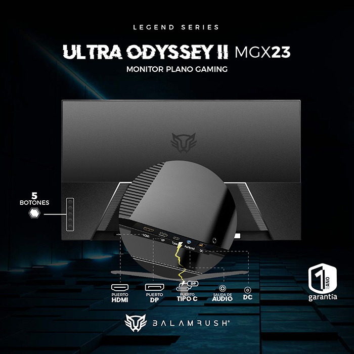 Monitor Gamer 23.8 BALAM RUSH ULTRA ODYSSEY II MGX23 1ms 165Hz FHD VA LED USB-C Negro BR-938341 