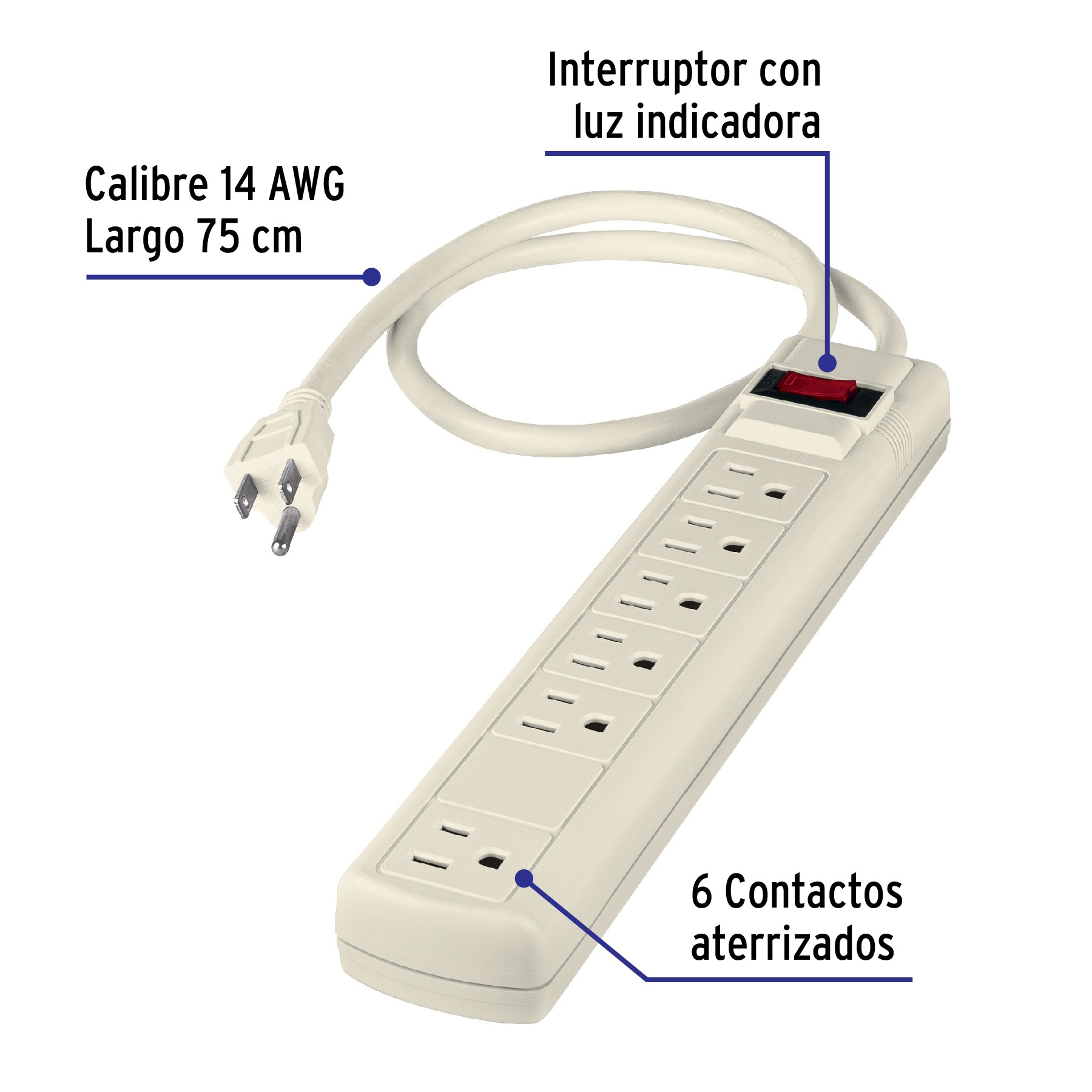 MULTICONTACTO 14 AWG 6 ENTRADAS SUPRESOR DE PICOS 450 JOULES VOLTECK 47184