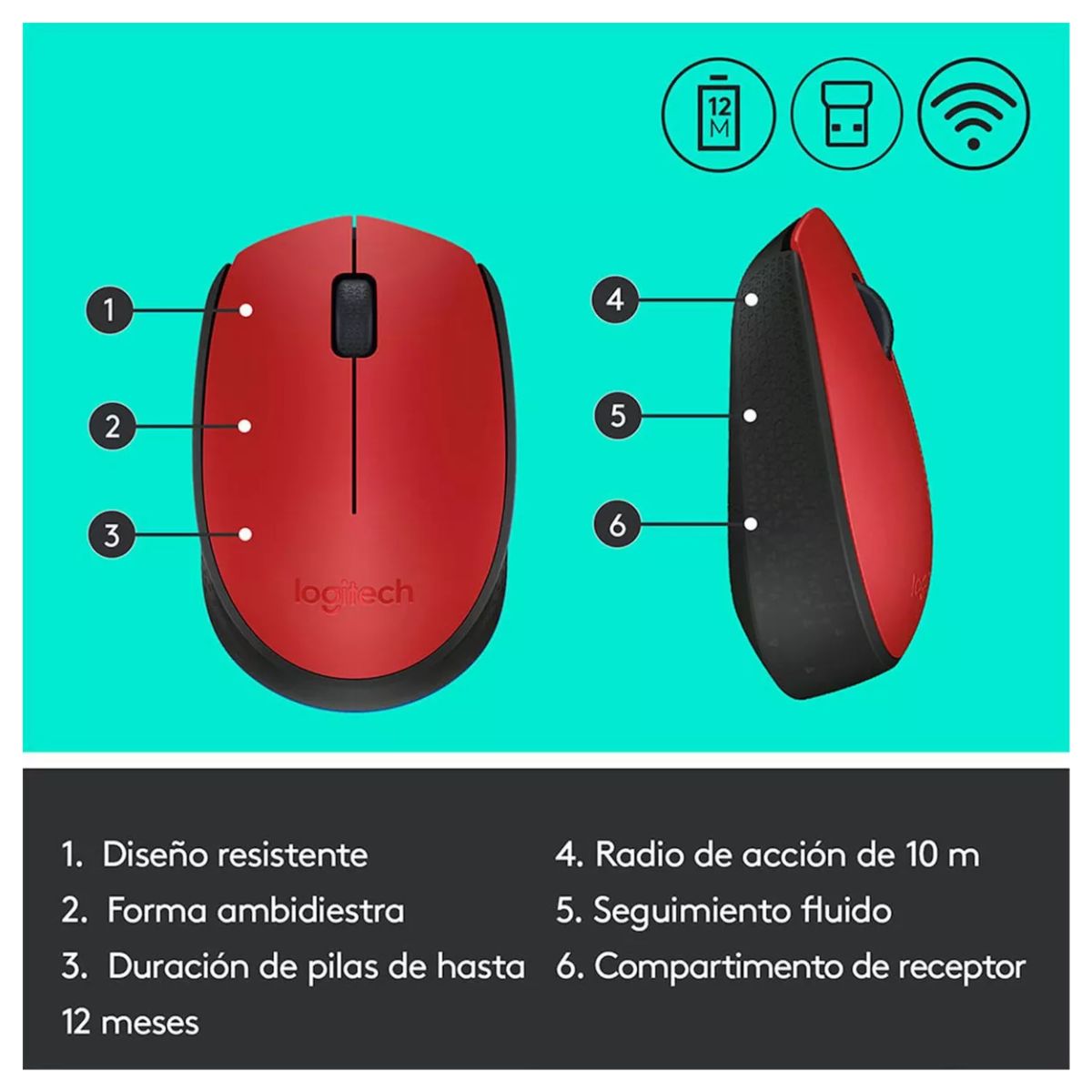 Mouse inalámbrico M170 rojo y negro