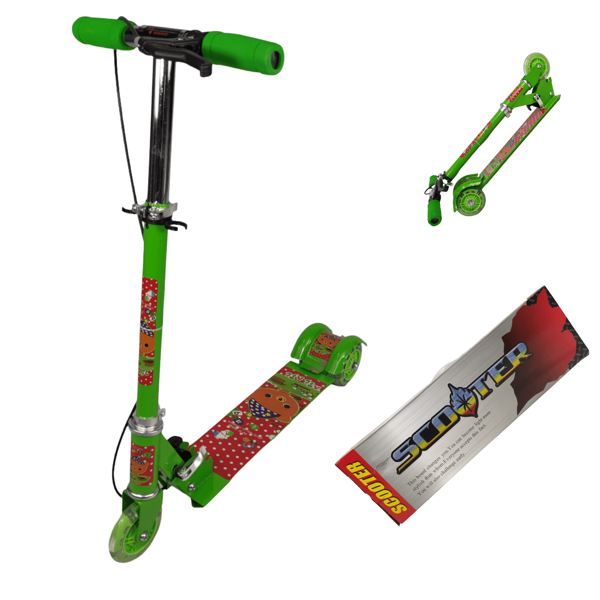 Patin del Diablo Scooter Tres Llantas con Luz y Freno de Mano  - Verde