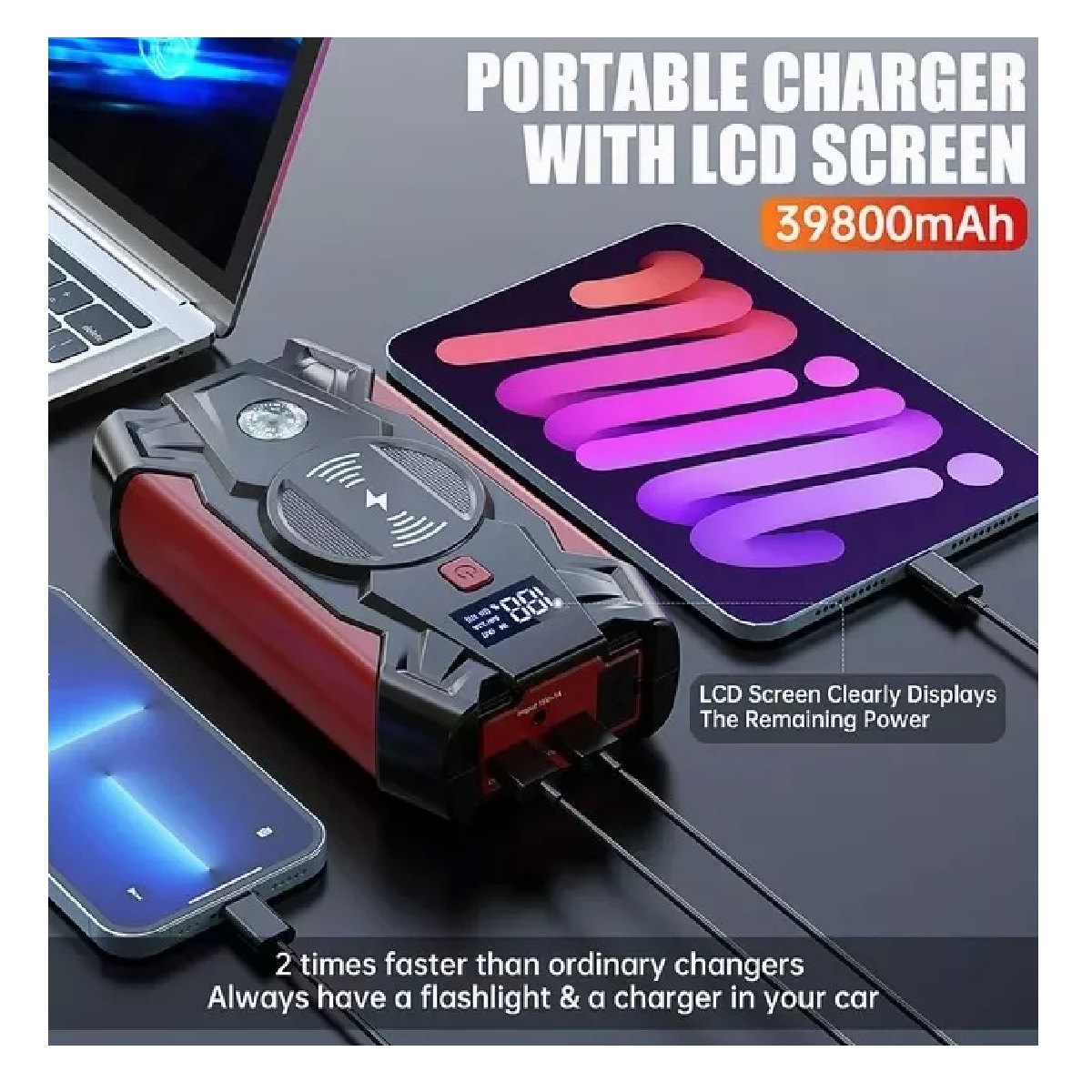 Arrancador De Batería De Auto Portátil 1500a 39800 Mah